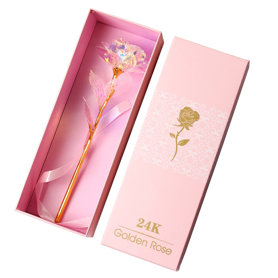 LED, Rosa encantada, flor de lámina de oro de 24K eterna con cadena de luces de hadas en la cúpula para regalo de Navidad y Día de San Valentín.