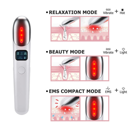 Masajeador de ojos EMS, terapia de luz roja, rejuvenecimiento, eliminación de arrugas.