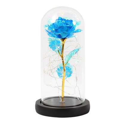 LED, Rosa encantada, flor de lámina de oro de 24K eterna con cadena de luces de hadas en la cúpula para regalo de Navidad y Día de San Valentín.