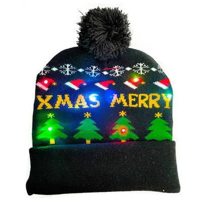 ¡A la venta! Gorro navideño de punto con luz LED para niños y adultos, gorro cálido iluminado, decoración navideña de Año Nuevo, 2023.