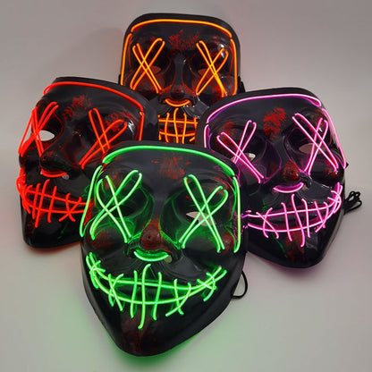 Cosmask-Máscara de neón para Halloween, mascarilla Led, máscaras de fiesta que brillan en la oscuridad, máscaras divertidas, suministros de disfraces de Cosplay