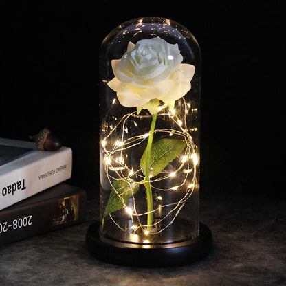 LED, Rosa encantada, flor de lámina de oro de 24K eterna con cadena de luces de hadas en la cúpula para regalo de Navidad y Día de San Valentín.