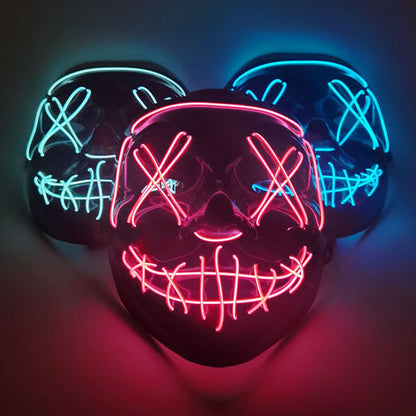 Cosmask-Máscara de neón para Halloween, mascarilla Led, máscaras de fiesta que brillan en la oscuridad, máscaras divertidas, suministros de disfraces de Cosplay