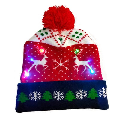 ¡A la venta! Gorro navideño de punto con luz LED para niños y adultos, gorro cálido iluminado, decoración navideña de Año Nuevo, 2023.