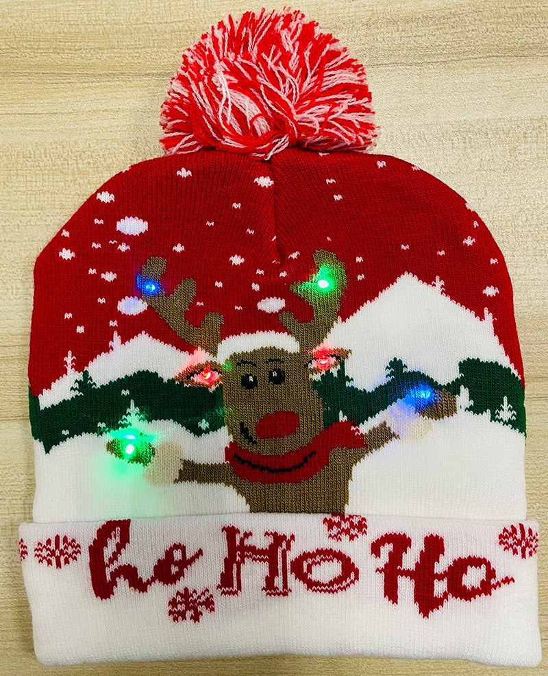 ¡A la venta! Gorro navideño de punto con luz LED para niños y adultos, gorro cálido iluminado, decoración navideña de Año Nuevo, 2023.