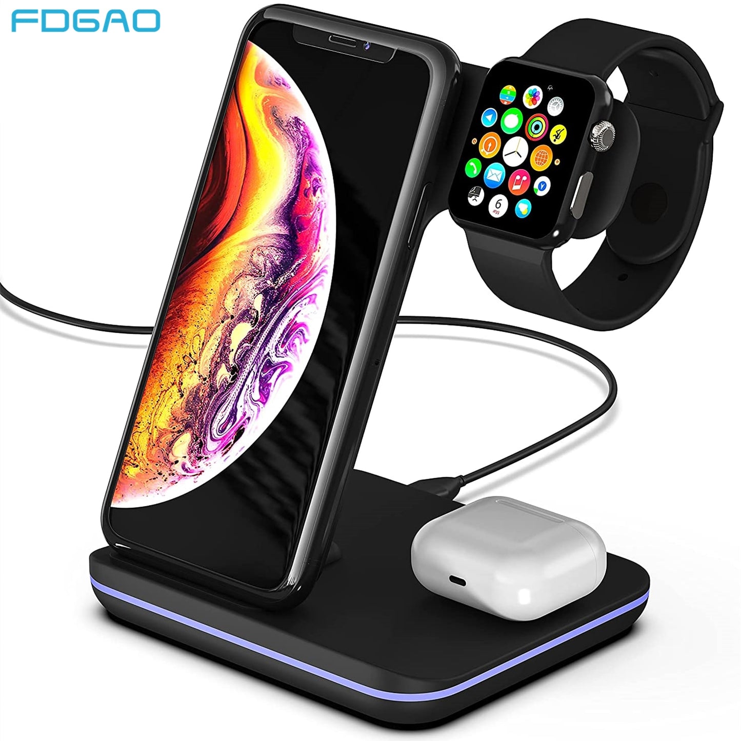 Soporte de cargador inalámbrico Qi 3 en 1, estación de carga rápida para iPhone 14, 13, 12, 11, XR, 8, Apple Watch 7, Airpods Pro, iWatch