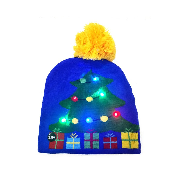 ¡A la venta! Gorro navideño de punto con luz LED para niños y adultos, gorro cálido iluminado, decoración navideña de Año Nuevo, 2023.