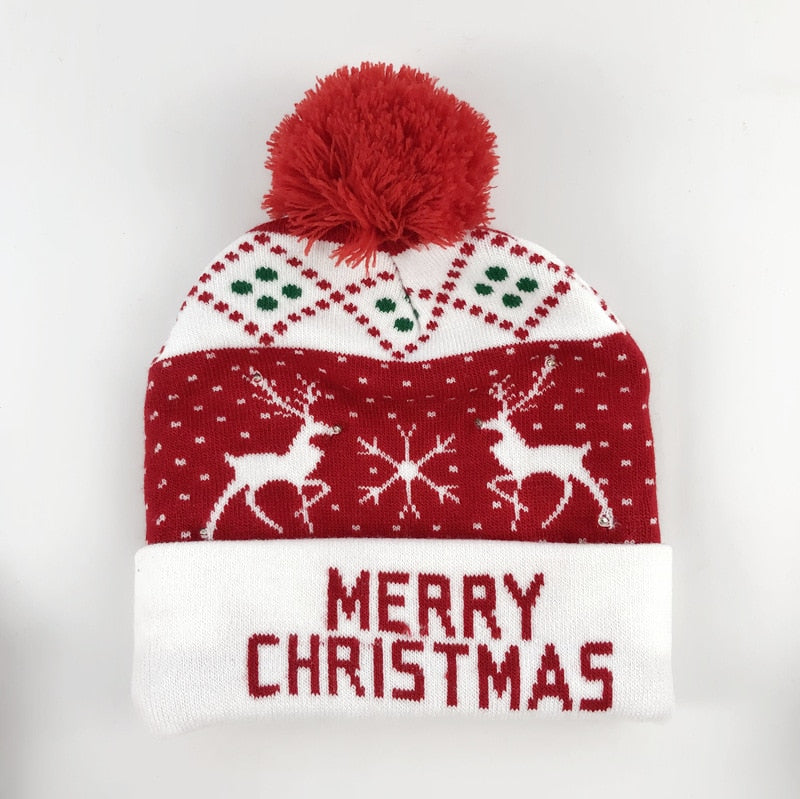 ¡A la venta! Gorro navideño de punto con luz LED para niños y adultos, gorro cálido iluminado, decoración navideña de Año Nuevo, 2023.