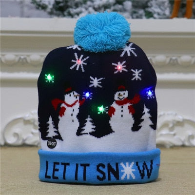 ¡A la venta! Gorro navideño de punto con luz LED para niños y adultos, gorro cálido iluminado, decoración navideña de Año Nuevo, 2023.