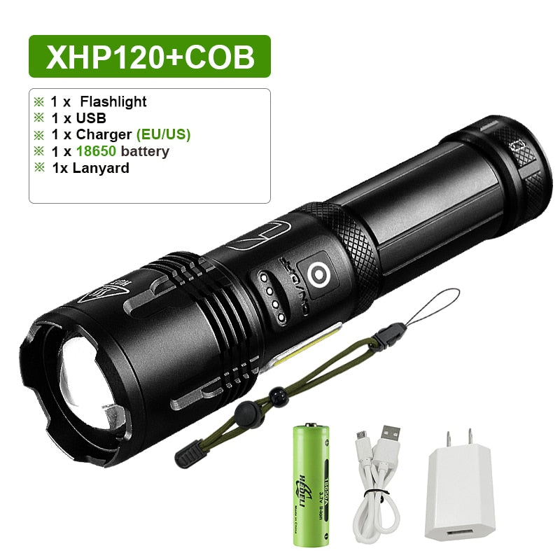 Super XHP120 Linterna Led más potente XHP90 Luz de antorcha de alta potencia recargable Usb.