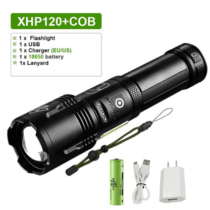 Super XHP120 Linterna Led más potente XHP90 Luz de antorcha de alta potencia recargable Usb.