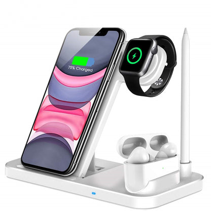 Soporte de cargador inalámbrico rápido Qi de 15W para iPhone 14 13 12 11 8 Apple Watch 4 en 1, estación de carga plegable para Airpods Pro iWatch