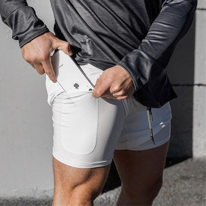 Pantalones cortos para hombre, ropa deportiva 2 en 1, para gimnasio, culturismo, entrenamiento, de secado rápido, para playa, verano