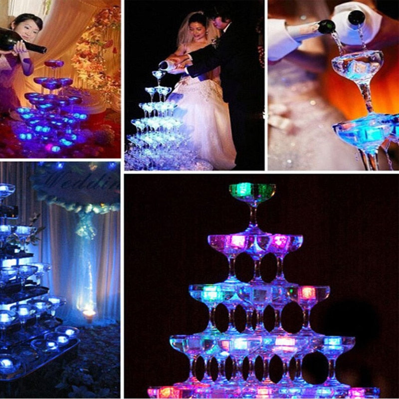 Cubos de hielo LED brillantes, Bola de fiesta, luz de Flash, neón, Festival de bodas, Bar de Navidad, suministros de decoración de copas de vino, 12 piezas