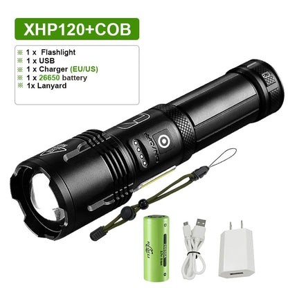 Super XHP120 Linterna Led más potente XHP90 Luz de antorcha de alta potencia recargable Usb.