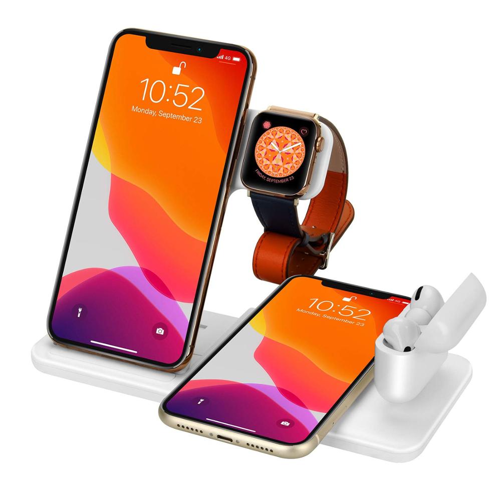 Soporte de cargador inalámbrico rápido Qi de 15W para iPhone 14 13 12 11 8 Apple Watch 4 en 1, estación de carga plegable para Airpods Pro iWatch