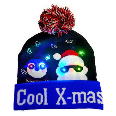 ¡A la venta! Gorro navideño de punto con luz LED para niños y adultos, gorro cálido iluminado, decoración navideña de Año Nuevo, 2023.