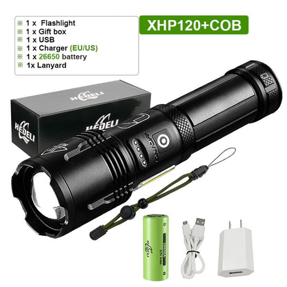 Super XHP120 Linterna Led más potente XHP90 Luz de antorcha de alta potencia recargable Usb.