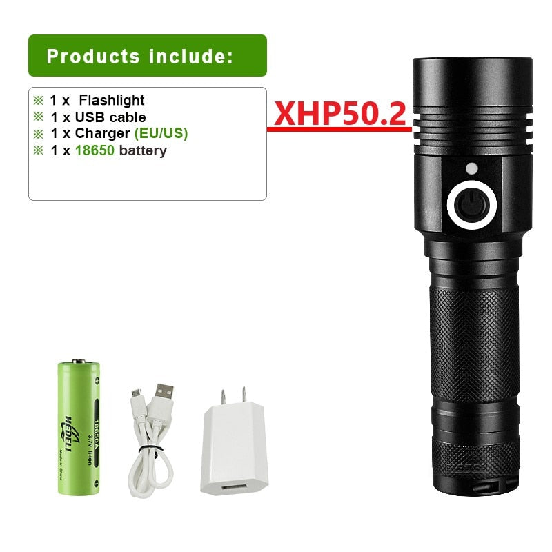 Super XHP120 Linterna Led más potente XHP90 Luz de antorcha de alta potencia recargable Usb.