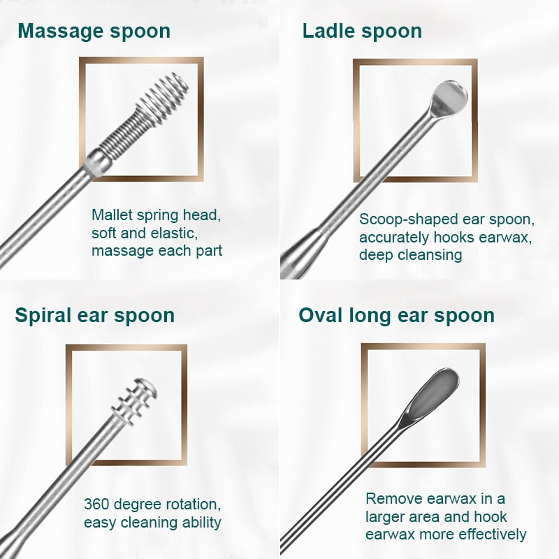 Set de recogedores de cera para los oídos, de acero inoxidable cureta.