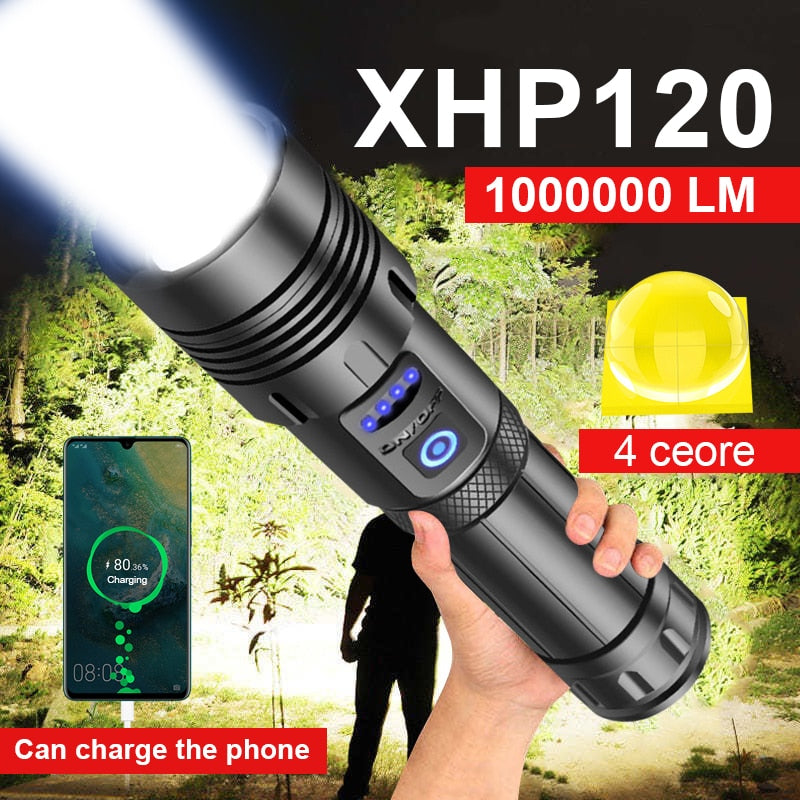 Super XHP120 Linterna Led más potente XHP90 Luz de antorcha de alta potencia recargable Usb.