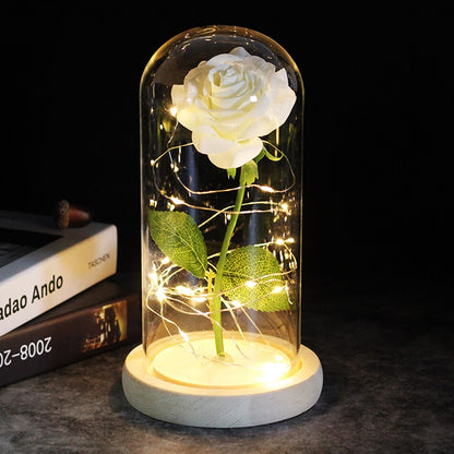 LED, Rosa encantada, flor de lámina de oro de 24K eterna con cadena de luces de hadas en la cúpula para regalo de Navidad y Día de San Valentín.