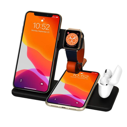 Soporte de cargador inalámbrico rápido Qi de 15W para iPhone 14 13 12 11 8 Apple Watch 4 en 1, estación de carga plegable para Airpods Pro iWatch