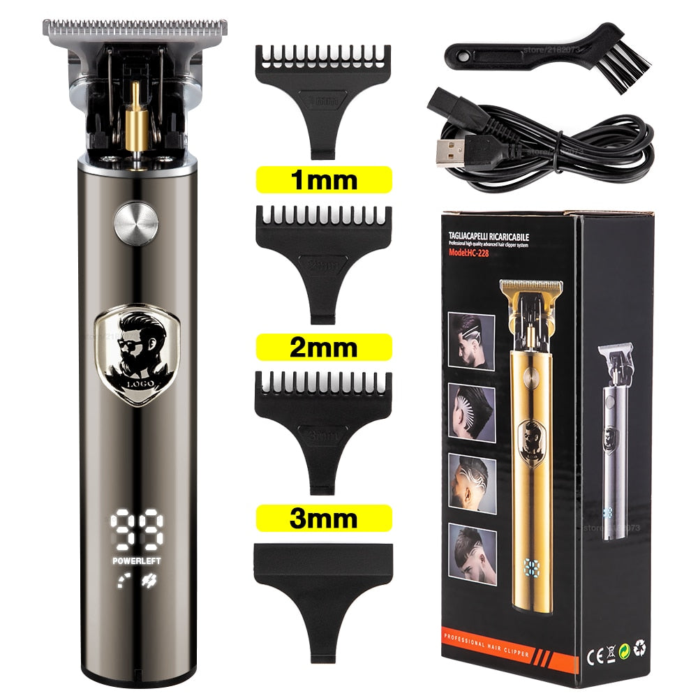 Cortadora de pelo recargable para hombre, maquinilla de afeitar eléctrica con pantalla LCD, inalámbrica, para barbería.