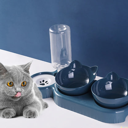 Dispensador automático de agua para gatos y perros, cuenco con soporte elevado para beber, plato doble