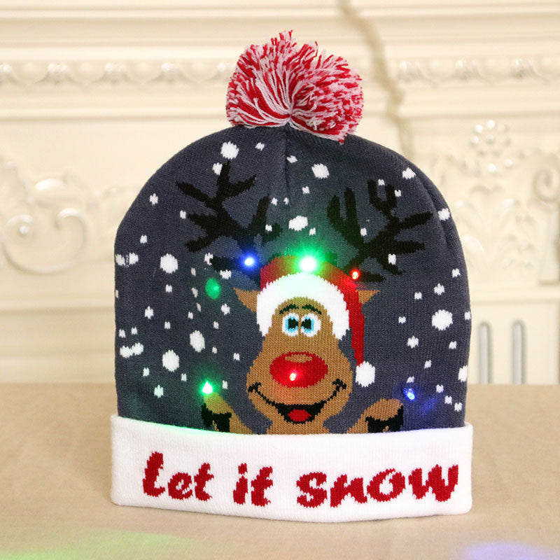 ¡A la venta! Gorro navideño de punto con luz LED para niños y adultos, gorro cálido iluminado, decoración navideña de Año Nuevo, 2023.