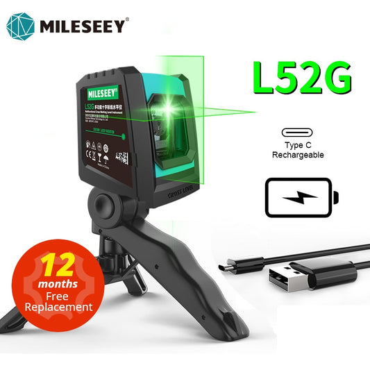 MiLESEEY-nivel láser L52R L62 360, herramienta de nivelación de 2 líneas con batería y trípode.