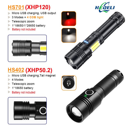 Super XHP120 Linterna Led más potente XHP90 Luz de antorcha de alta potencia recargable Usb.