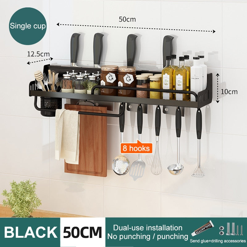 Estante organizador de cocina multifuncional de 40/50cm, soporte para cuchillos, palillos, almacenamiento, accesorios para el hogar, montado en la pared, sin perforaciones