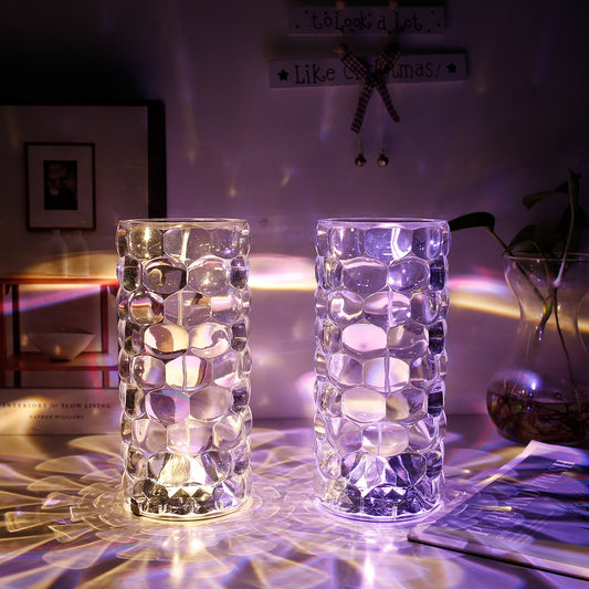 Lámpara de mesa de cristal recargable, luz de noche de diamante con forma de lágrima, lámpara táctil de 16 colores para decoración del dormitorio del hogar