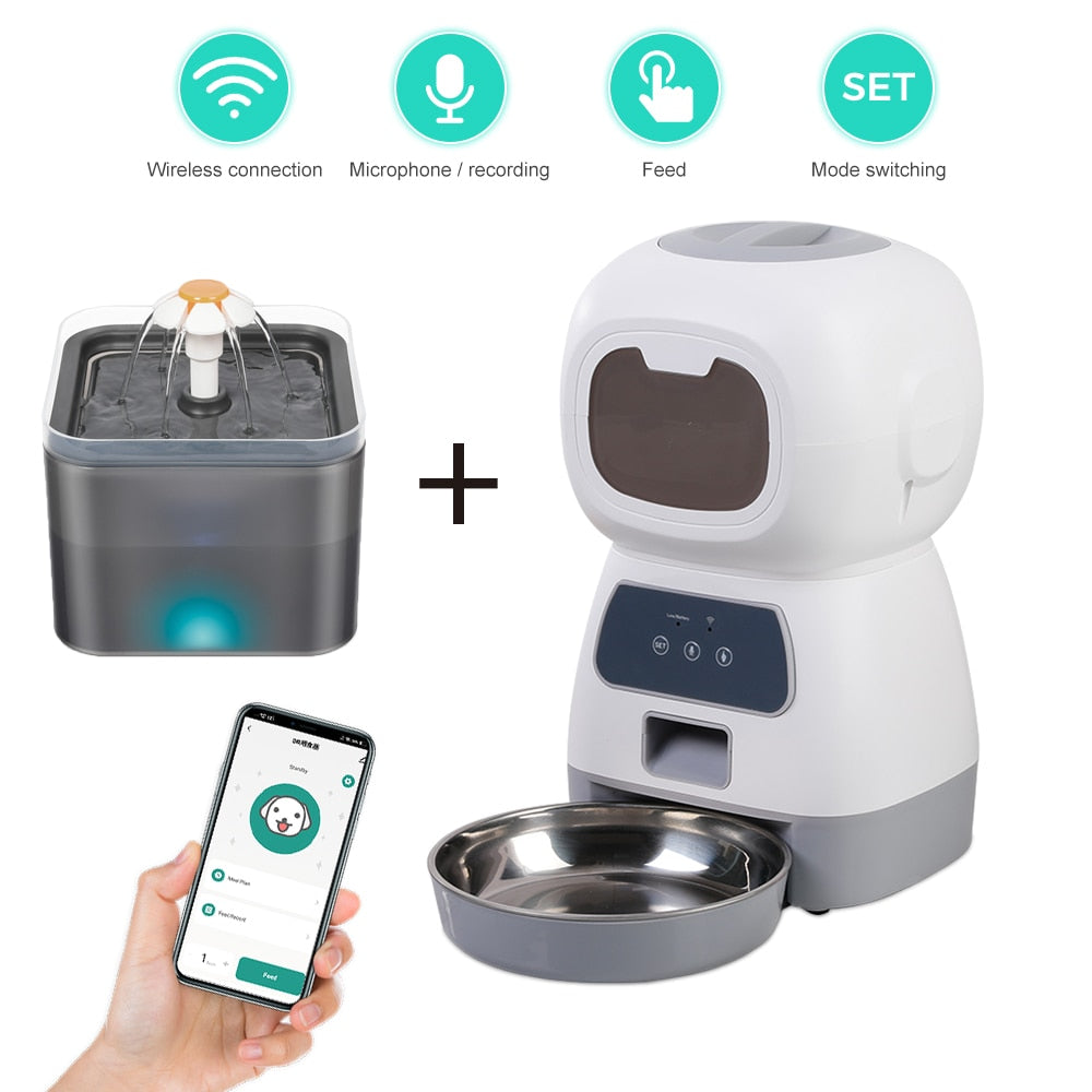 Alimentador automático para mascotas, fuente de bebida automática de 3,5 l, dosificador inteligente temporizado con aplicación WiFi.