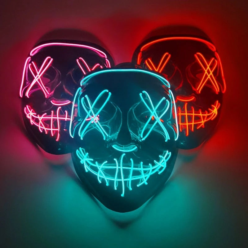 Cosmask-Máscara de neón para Halloween, mascarilla Led, máscaras de fiesta que brillan en la oscuridad, máscaras divertidas, suministros de disfraces de Cosplay