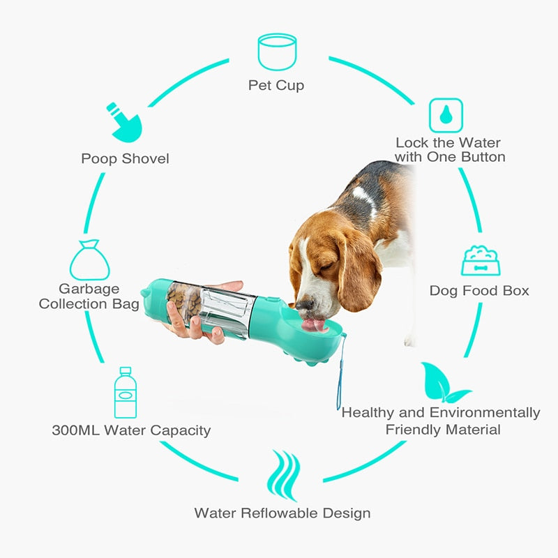 Botella de agua multifunción 3 en 1 portátil para mascotas 300 - 500ml