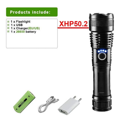 XHP360 potente linterna Led táctica recargable USB.