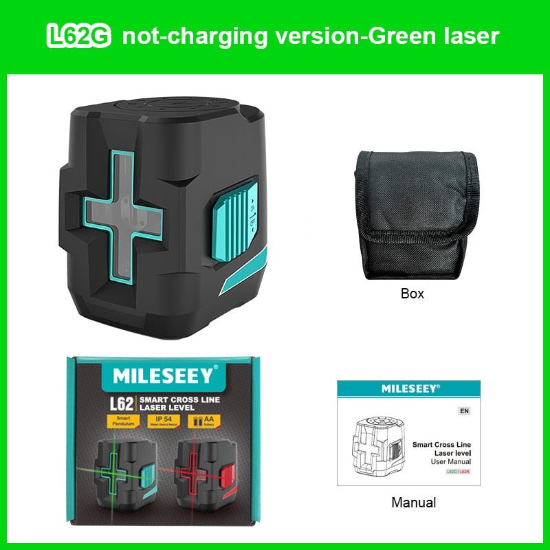 MiLESEEY-nivel láser L52R L62 360, herramienta de nivelación de 2 líneas con batería y trípode.