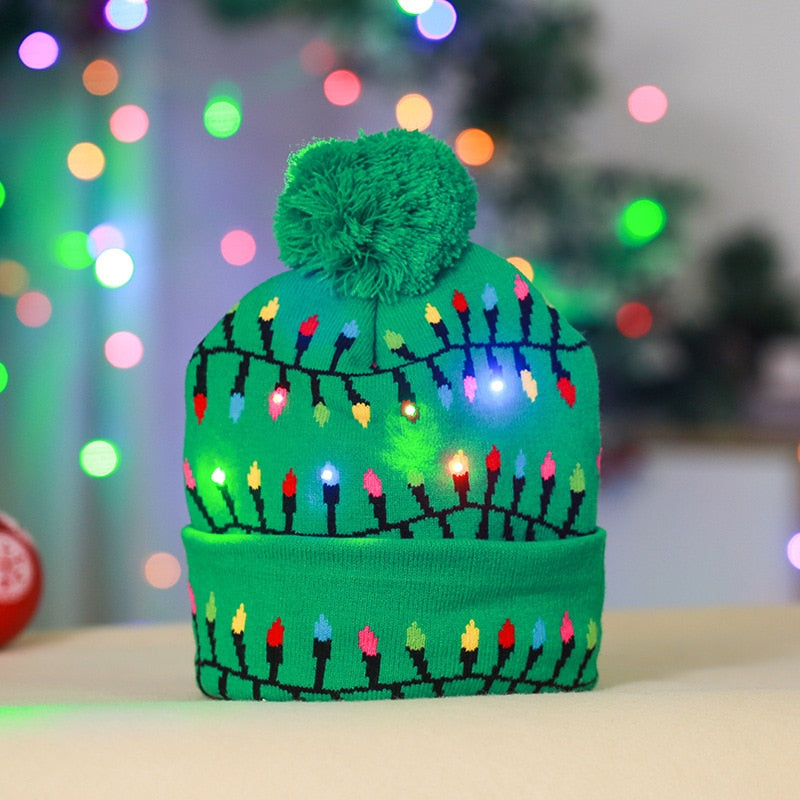 ¡A la venta! Gorro navideño de punto con luz LED para niños y adultos, gorro cálido iluminado, decoración navideña de Año Nuevo, 2023.