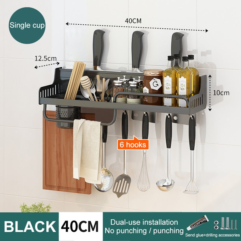 Estante organizador de cocina multifuncional de 40/50cm, soporte para cuchillos, palillos, almacenamiento, accesorios para el hogar, montado en la pared, sin perforaciones