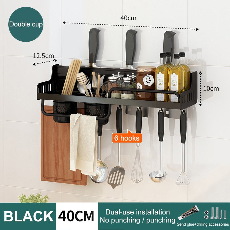 Estante organizador de cocina multifuncional de 40/50cm, soporte para cuchillos, palillos, almacenamiento, accesorios para el hogar, montado en la pared, sin perforaciones