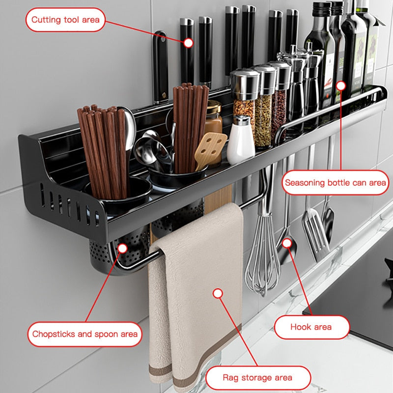 Estante organizador de cocina multifuncional de 40/50cm, soporte para cuchillos, palillos, almacenamiento, accesorios para el hogar, montado en la pared, sin perforaciones