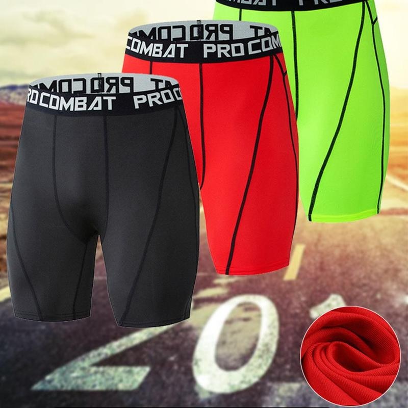 Pantalones cortos deportivos ajustados para hombre, pantalones transpirables de secado rápido, con capa Base, para entrenamiento de Fitness, para gimnasio