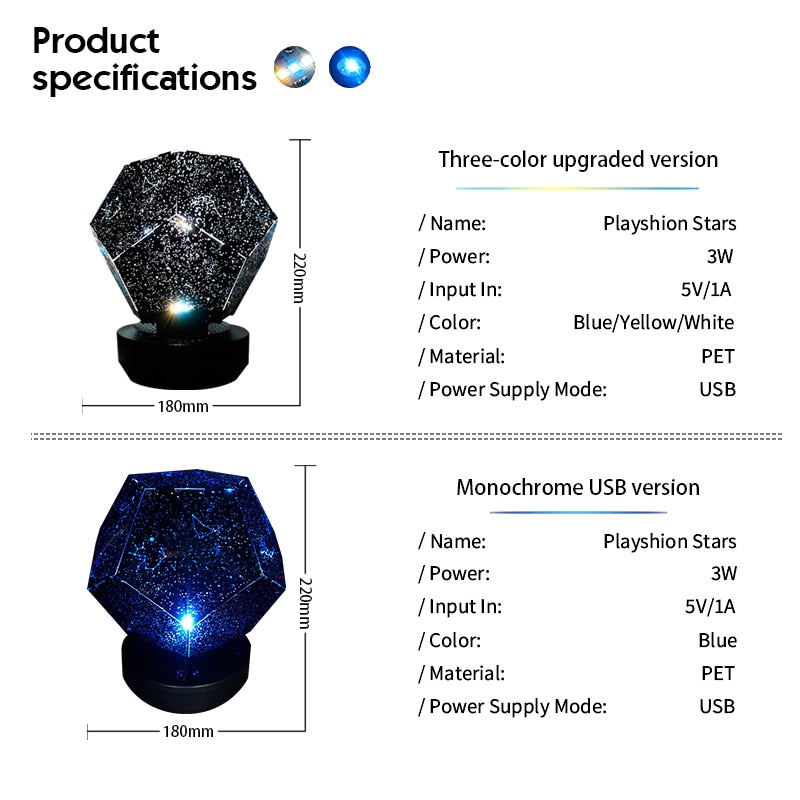 Lámpara LED de proyección de estrellas para dormitorio de niños.