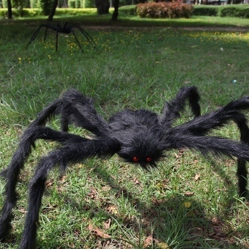 Araña Negra para Decoración Interior y Exterior, Bicho Arácnido Gigante para Decorar, Tamaños de 30, 50, 75, 90, 125, 150 y 200 cm, Accesorio para Dentro y Fuera de la Casa, para Halloween