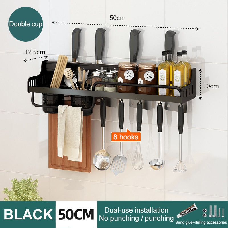 Estante organizador de cocina multifuncional de 40/50cm, soporte para cuchillos, palillos, almacenamiento, accesorios para el hogar, montado en la pared, sin perforaciones