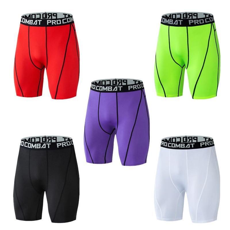 Pantalones cortos deportivos ajustados para hombre, pantalones transpirables de secado rápido, con capa Base, para entrenamiento de Fitness, para gimnasio