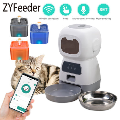 Alimentador automático para mascotas, fuente de bebida automática de 3,5 l, dosificador inteligente temporizado con aplicación WiFi.