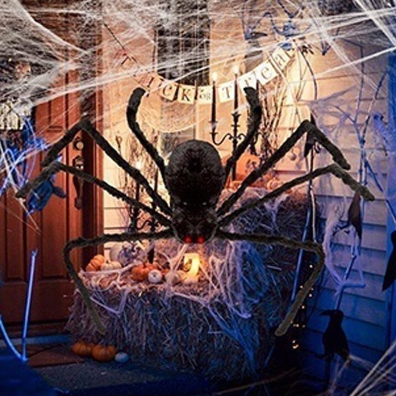 Araña Negra para Decoración Interior y Exterior, Bicho Arácnido Gigante para Decorar, Tamaños de 30, 50, 75, 90, 125, 150 y 200 cm, Accesorio para Dentro y Fuera de la Casa, para Halloween